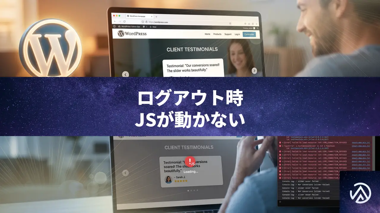JavaScriptがログアウト時に動かない原因と直し方