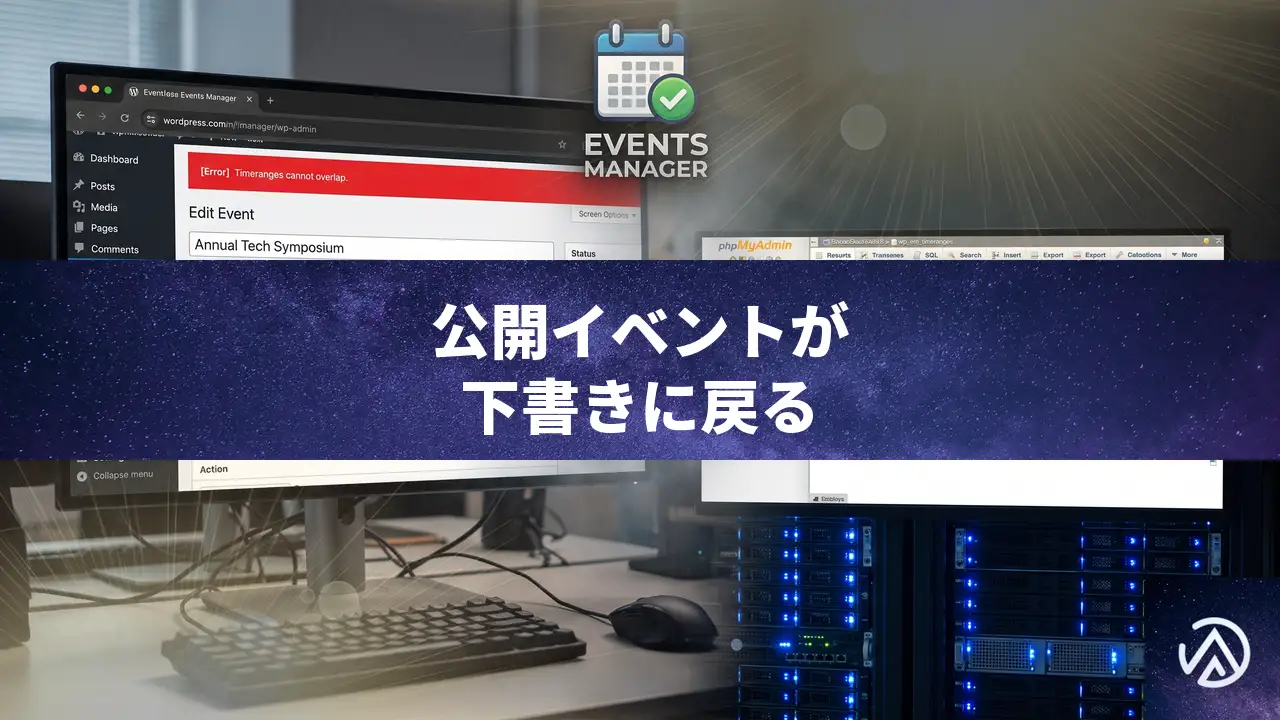 Events Manager更新後に公開イベントが下書きに戻る原因と修正