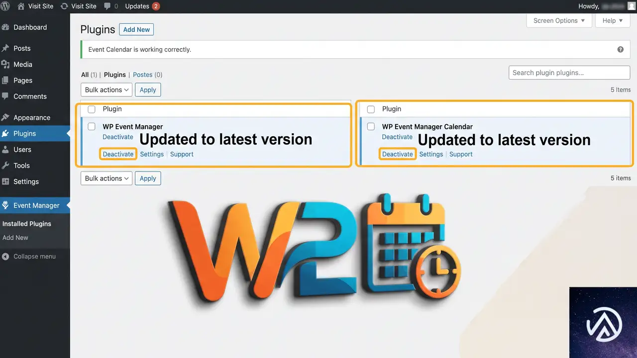 WP Event Manager本体とCalendarアドオンの互換性を確保する手順