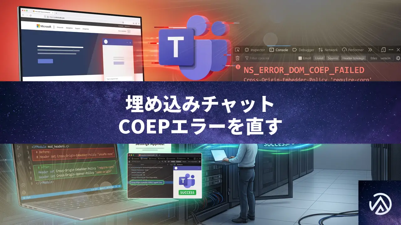 埋め込みチャットでNS_ERROR_DOM_COEP_FAILEDエラーが出た時の直し方