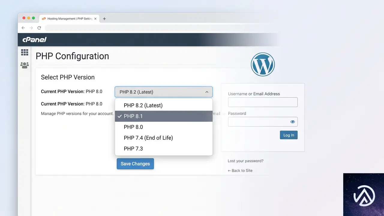 PHP 7.4系へ切り替えて管理画面に戻る