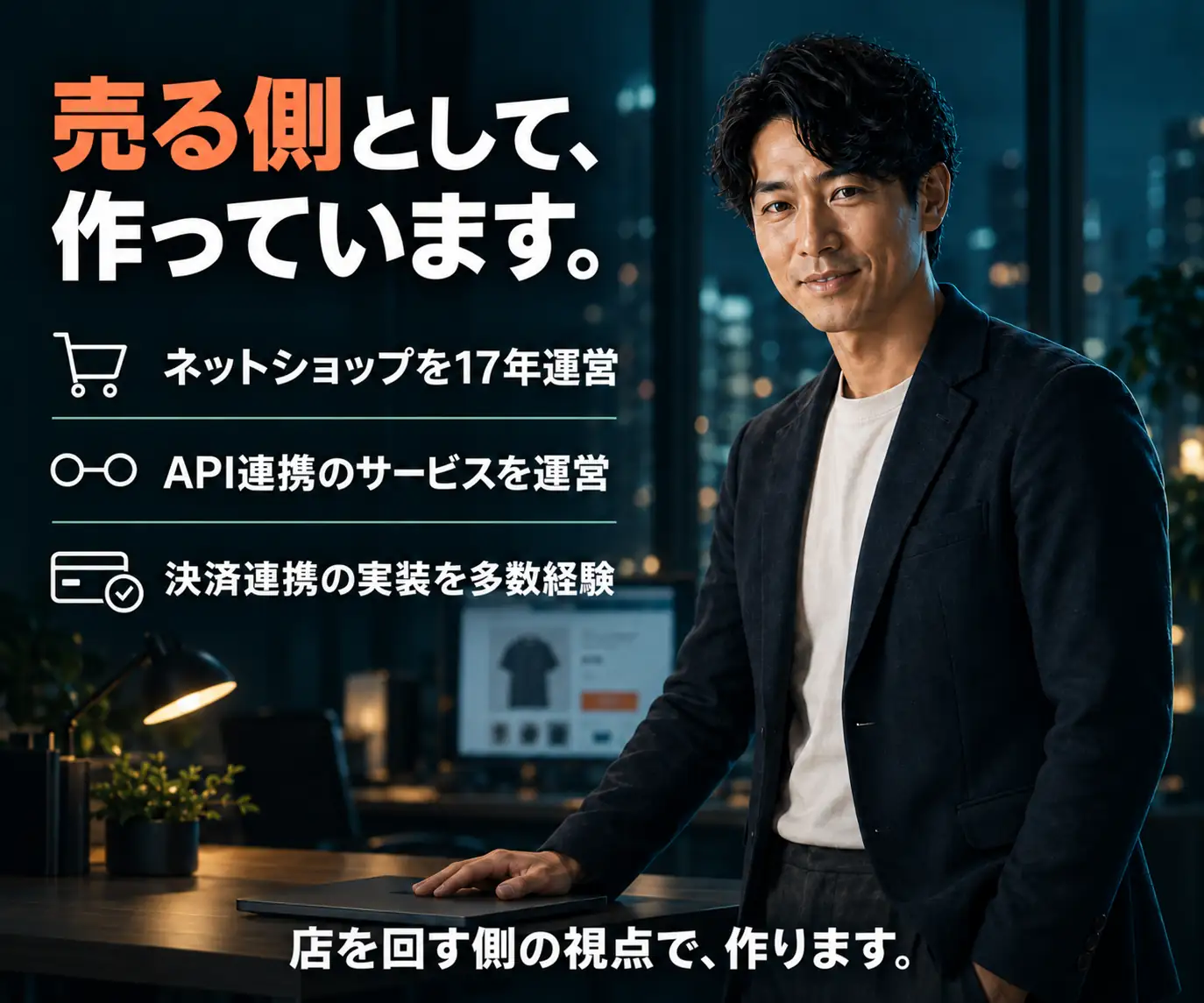 売る側として、作っています|男性の写真と、実績の項目