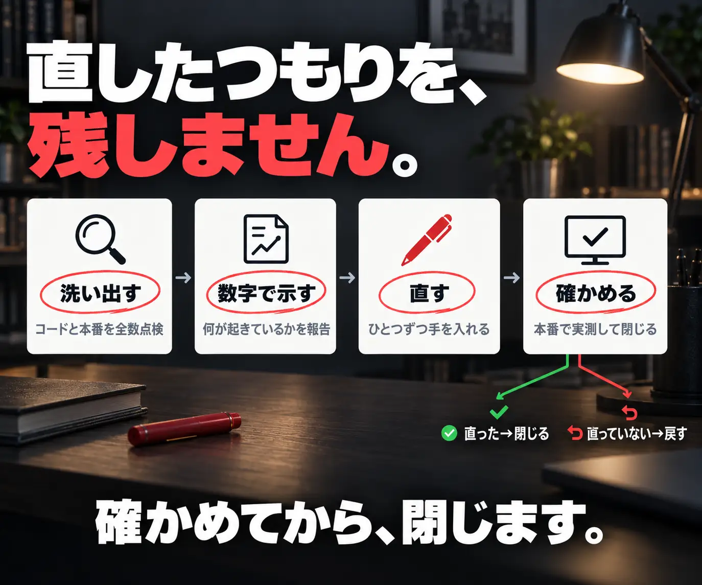 直したつもりを、残しません|洗い出す・数字で示す・直す・確かめるの4ステップ