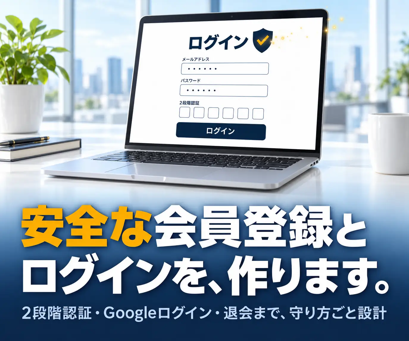 会員管理・ログイン認証システムの開発|安全な会員登録と、ログインを、作ります(ノートPCのログイン画面)