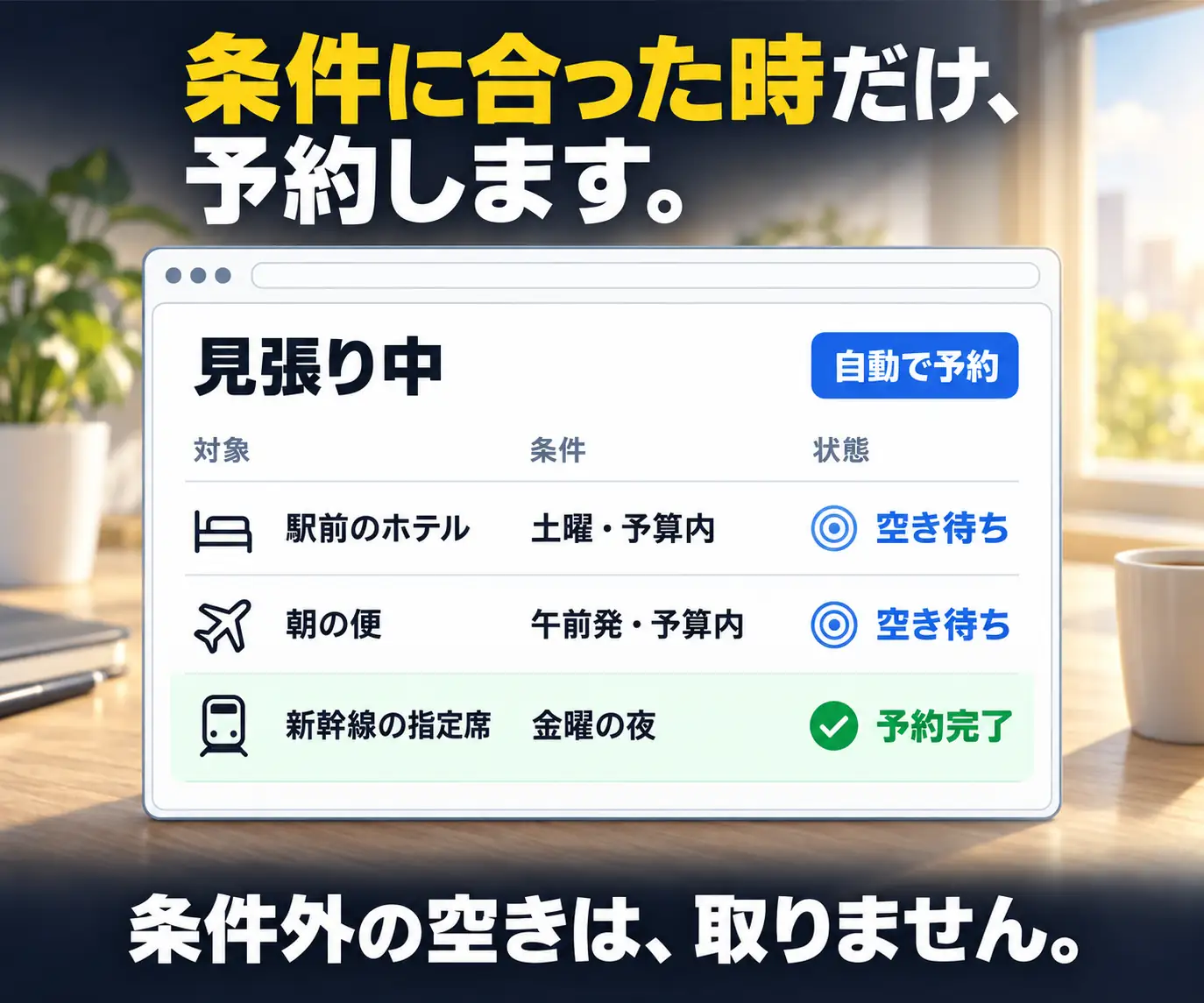 条件に合った時だけ、予約します｜見張り中の一覧が並ぶ管理画面