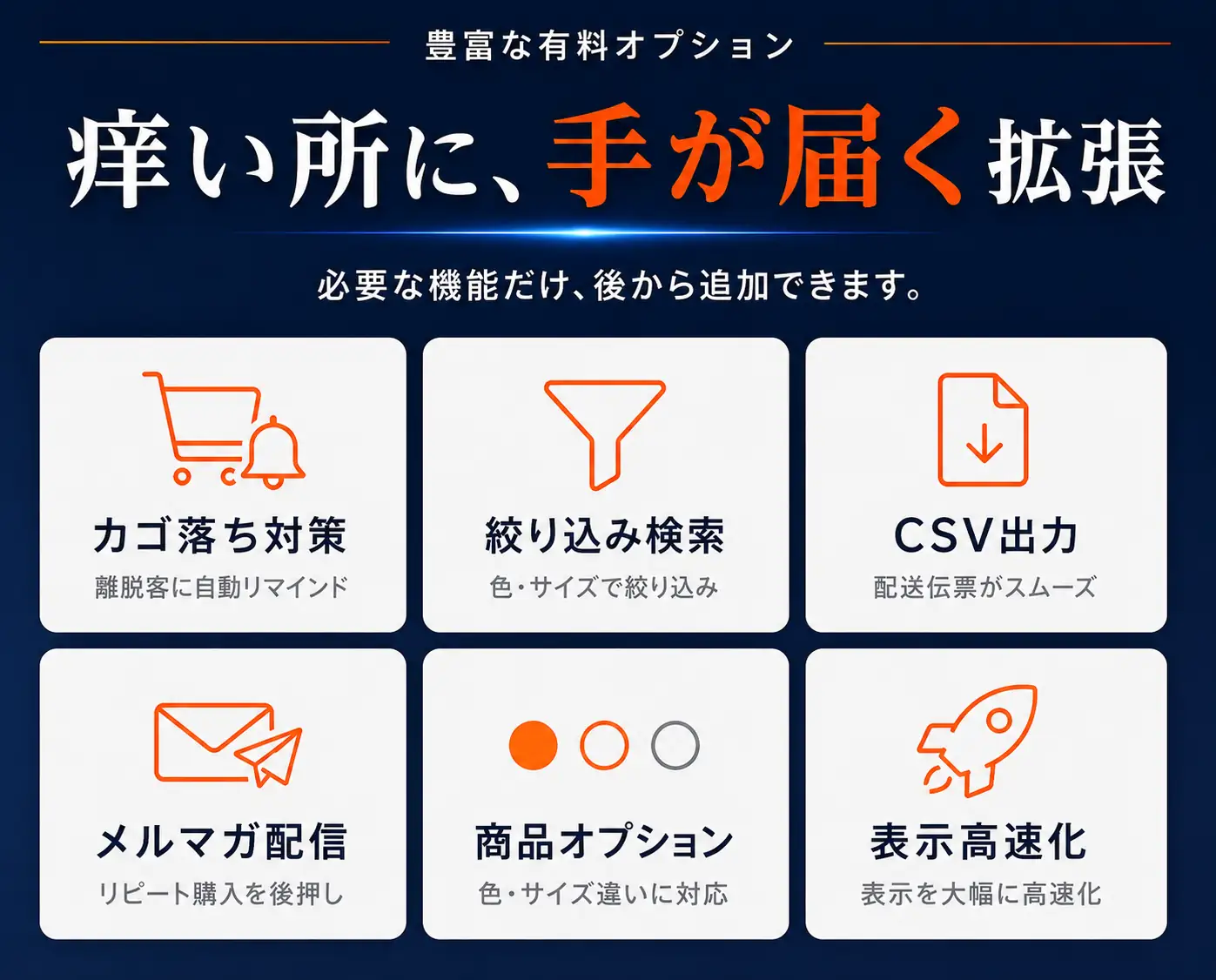 痒い所に、手が届く拡張|カゴ落ち対策・絞り込み検索・CSV出力など6つの有料オプション