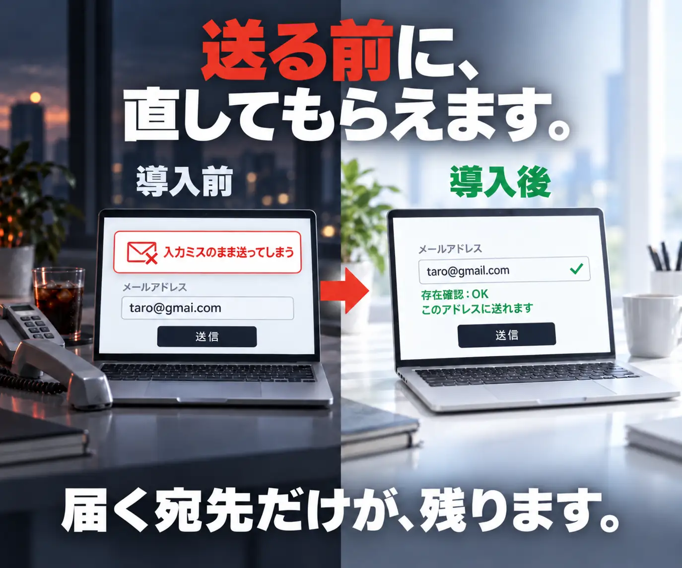 送る前に、直してもらえます|導入前と導入後の入力フォームの対比画面
