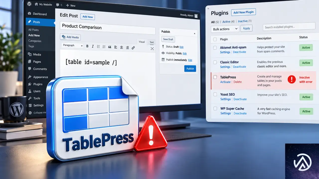 TablePress 3.4への更新後にテーブルが表示されない原因