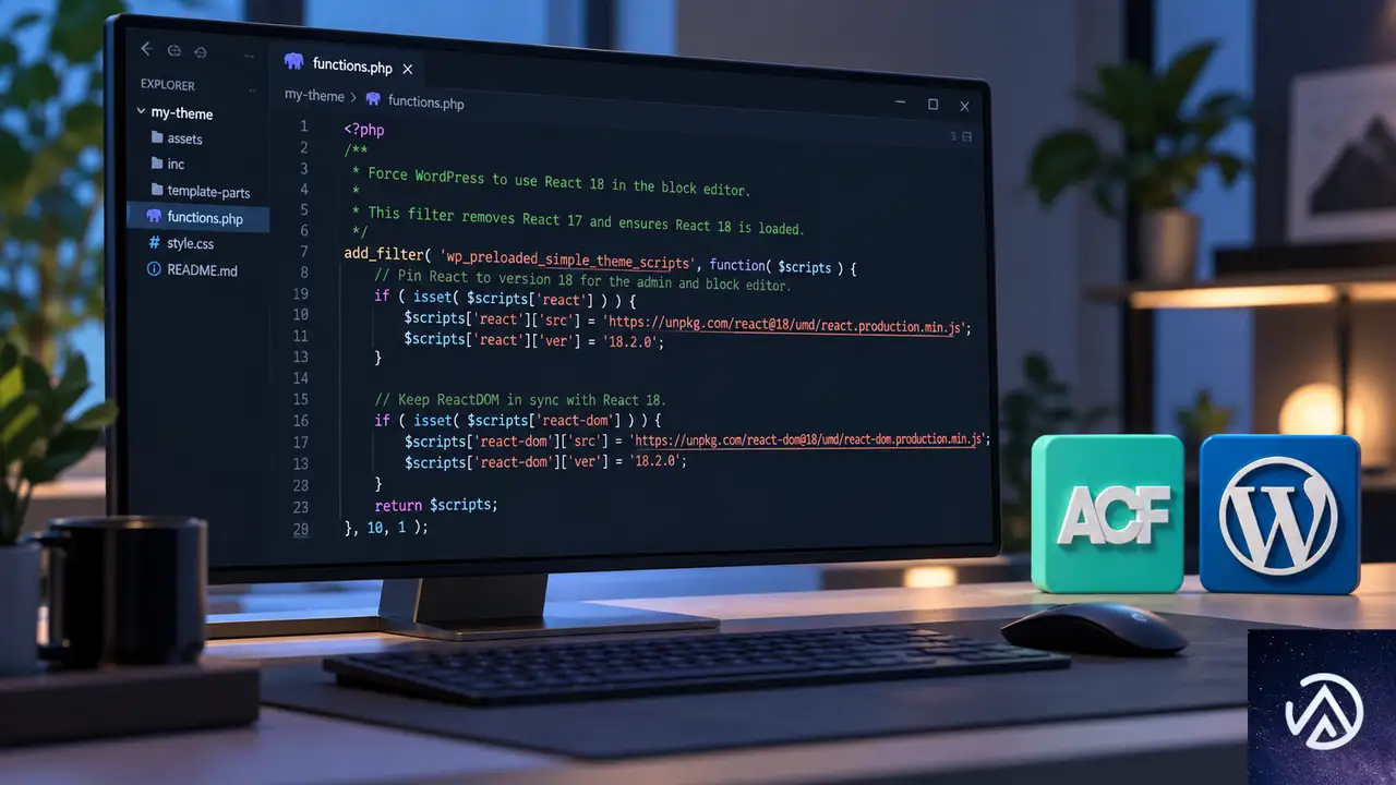 functions.phpでReact 18に固定する手順