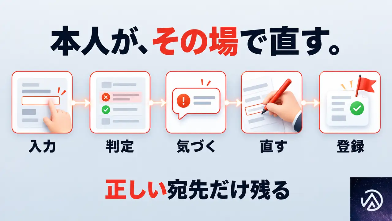 入力の時点で本人に直してもらう仕組み