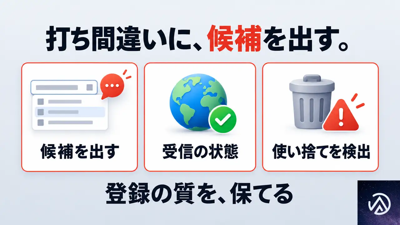 ドメインの打ち間違いと、受信できるかの状態をみる