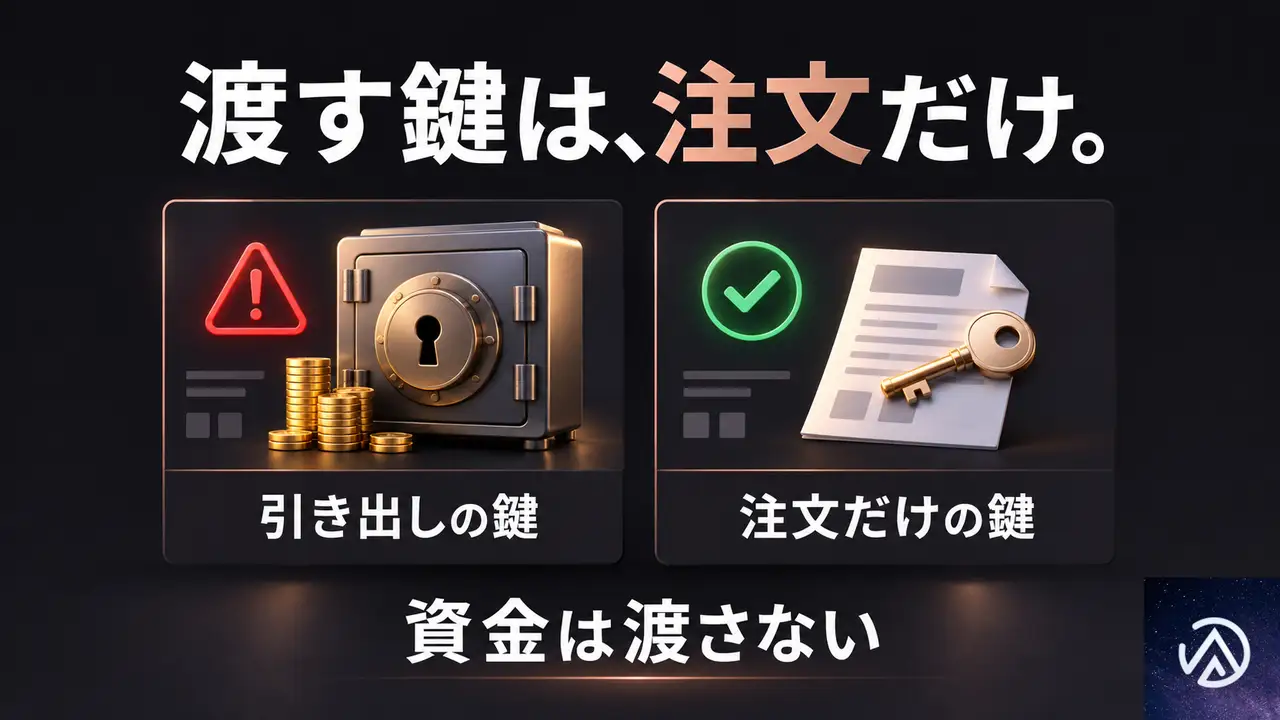 資金の鍵を預ける形か、注文権限だけかを見る