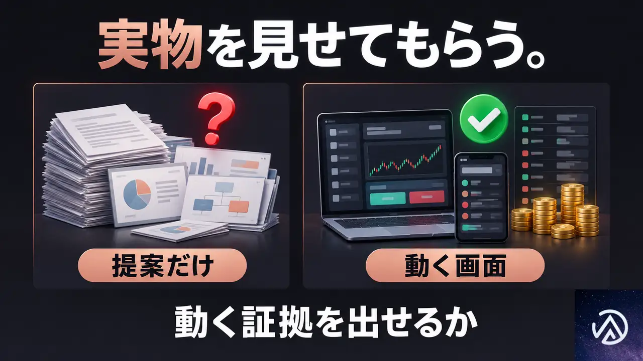 動く実物と実績を出せるかを確認する